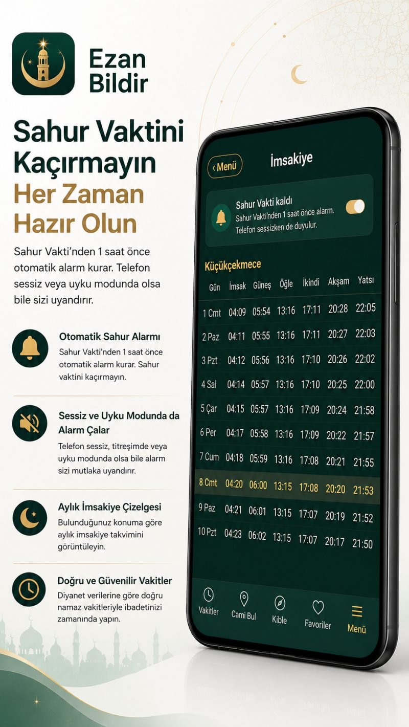 İmsakiye ve Sahur Alarmı ekranı